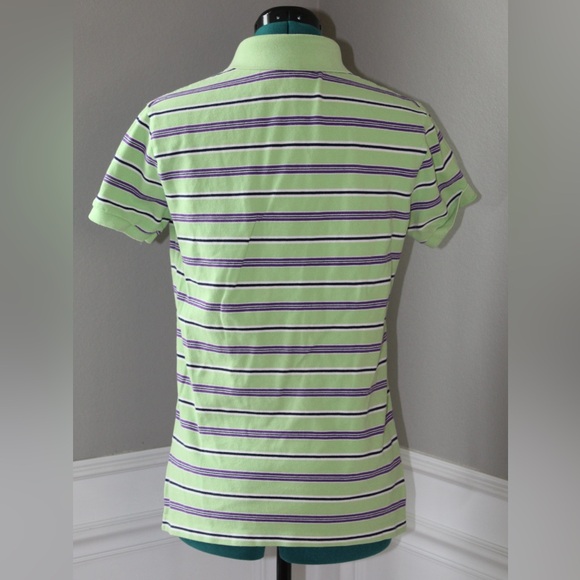 Ralph Lauren Polo Shirt Green with Purple Stripes Short Sleeve Men’s Medium - Picture 2 of 7